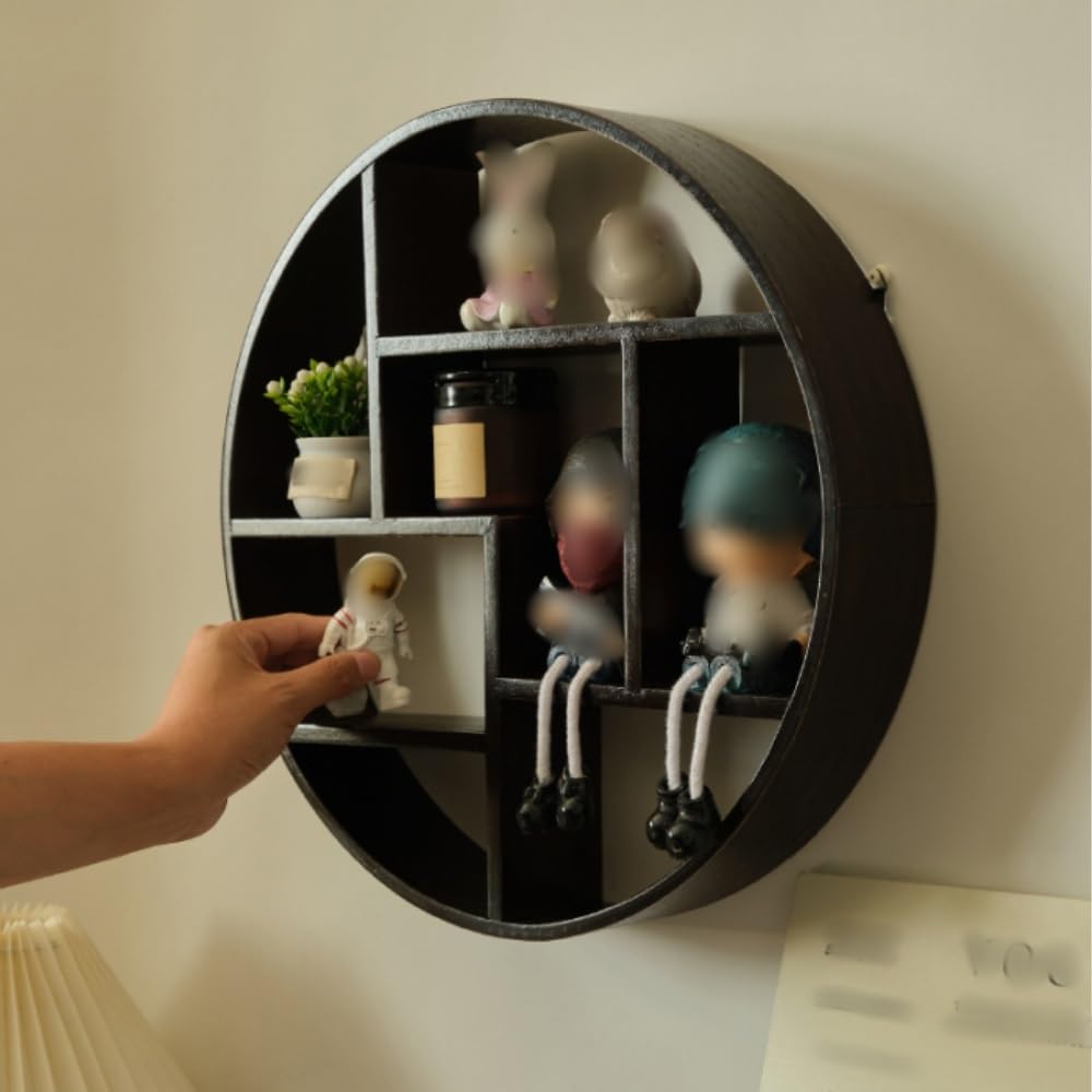 Amazon.co.jp: Koenqxoa 丸型小物棚 木製ウォールシェルフ 壁収納